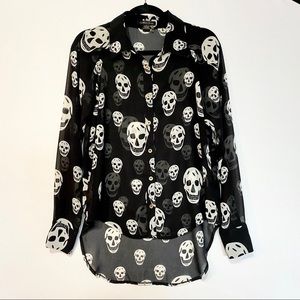 Black & white skull button down